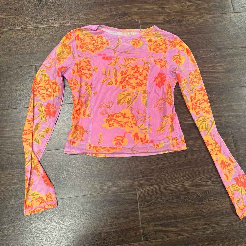 SHEIN Pink‎ and Orange Floral Long Sleeve Top nwot